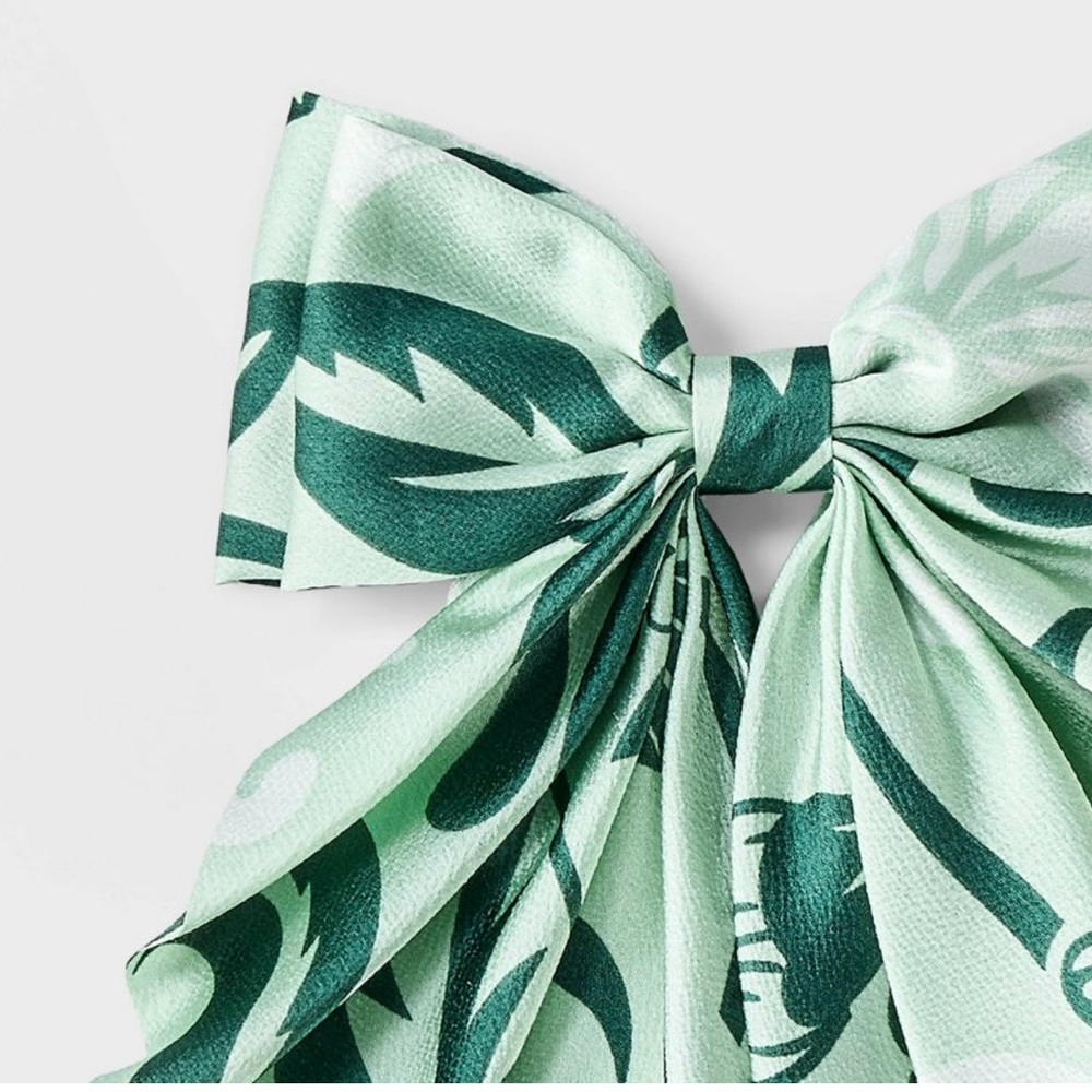 Floral Double Bow Hair Barrette. Aqua Green. New - Picture 3 of 4